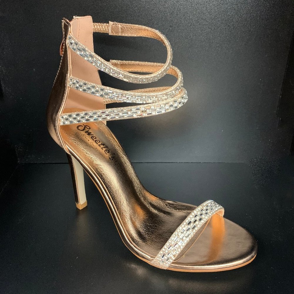Rose Gold Rhinestone Strappy Sandals - Picture 4 of 5